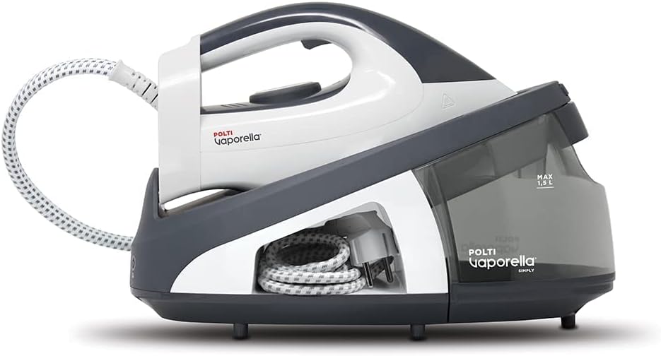Polti Vaporella Simply VS10.10, Ferro Da Stiro Generatore di Vapore ad Autonomia Illimitata, Pressione Pompa Max 6,5 Bar, Serbatoio Estraibile 1,5 L, Funzione Eco, Colore Bianco e Grigio [Classe di efficienza energetica A+]