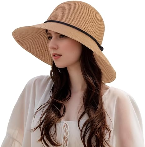 Djfkey Donna Estivo Elegante Cappello di Paglia con Visiera Regolabile, Ruotabile, Reclinabile e Pieghevole - Perfetto per l’Estate, Viaggi, Relax in Spiaggia e Giardinaggio