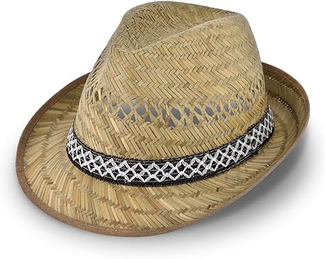 Cappello di paglia da vendemmiatore (protezione dal sole) per Lui e per Lei | Cappello da sole modello trilby | Cappello di paglia per l’estate in spiaggia o in vacanza | varie misure | Naturale